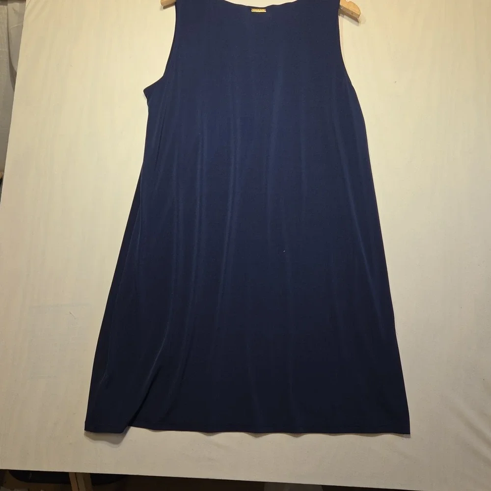 Michael Kors 1X Navy Shift Dress Gold Grommet Lace Up Sleeveless Plus Size